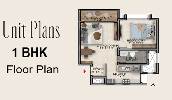 1 BHK Floor Plan at The Prestige City Bidadi
